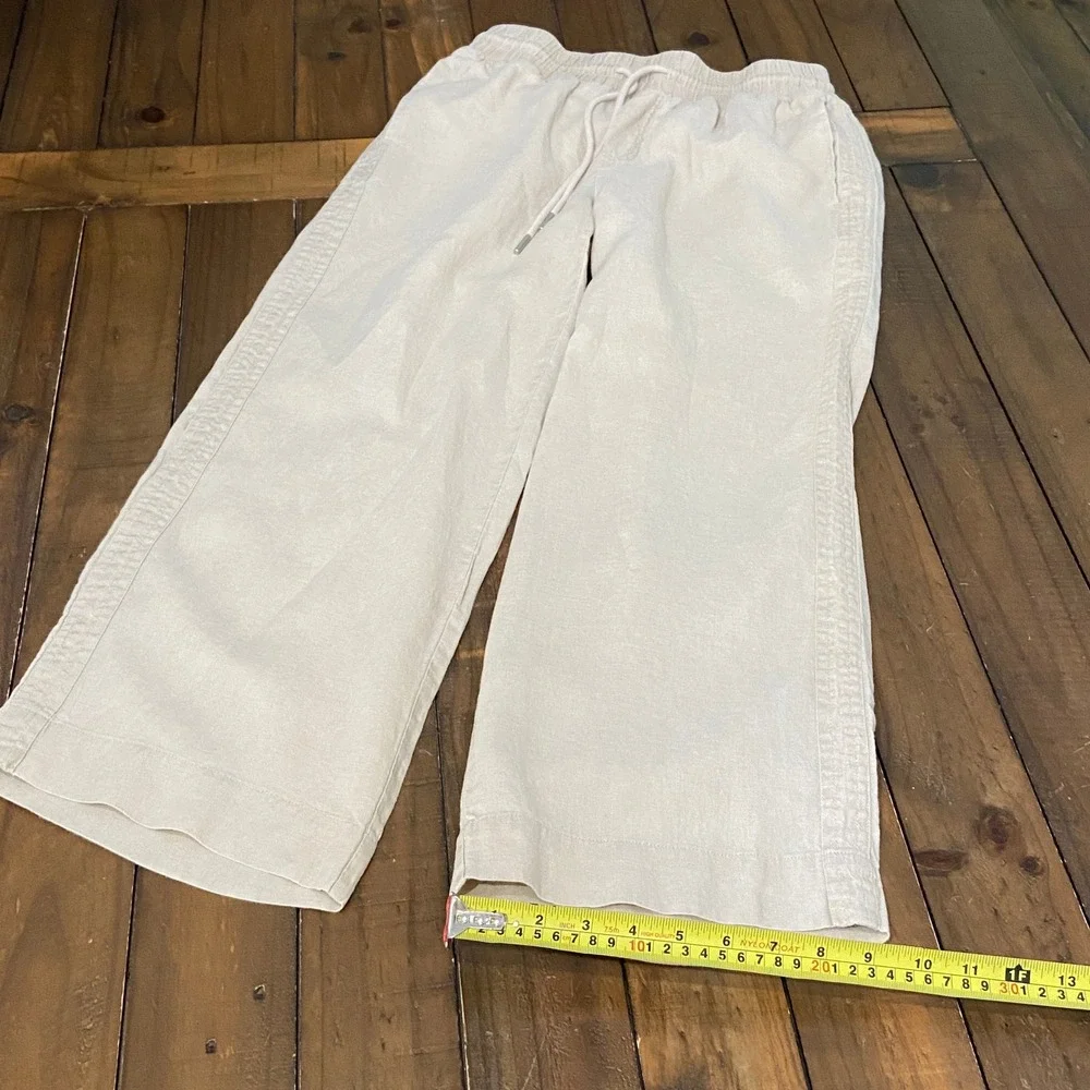 Quince 100% European Linen Wide Leg Pants Sand Beige Elastic Waist Small